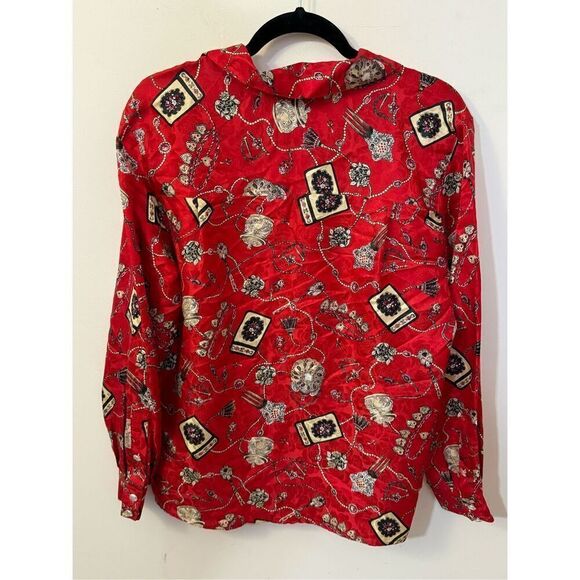 Vintage Studio Red Satiny Ornate Chain and Jewel Print Button Down Blouse M/L - Picture 4 of 6